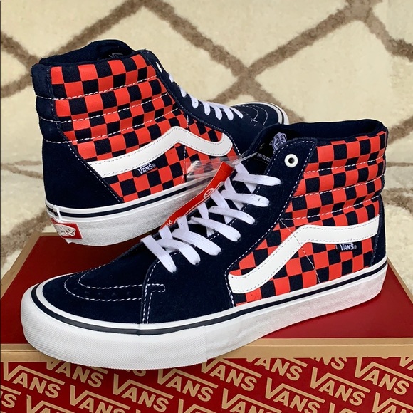 VANS SK8-Hi Pro CHECKERBOARD NAVY/ORANGE MEN’s - Picture 5 of 16